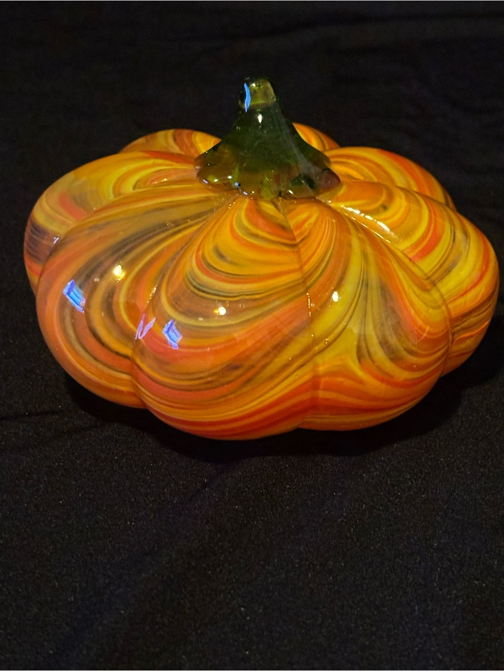 Orange and Yellow Swirl Art Glass Pumpkin